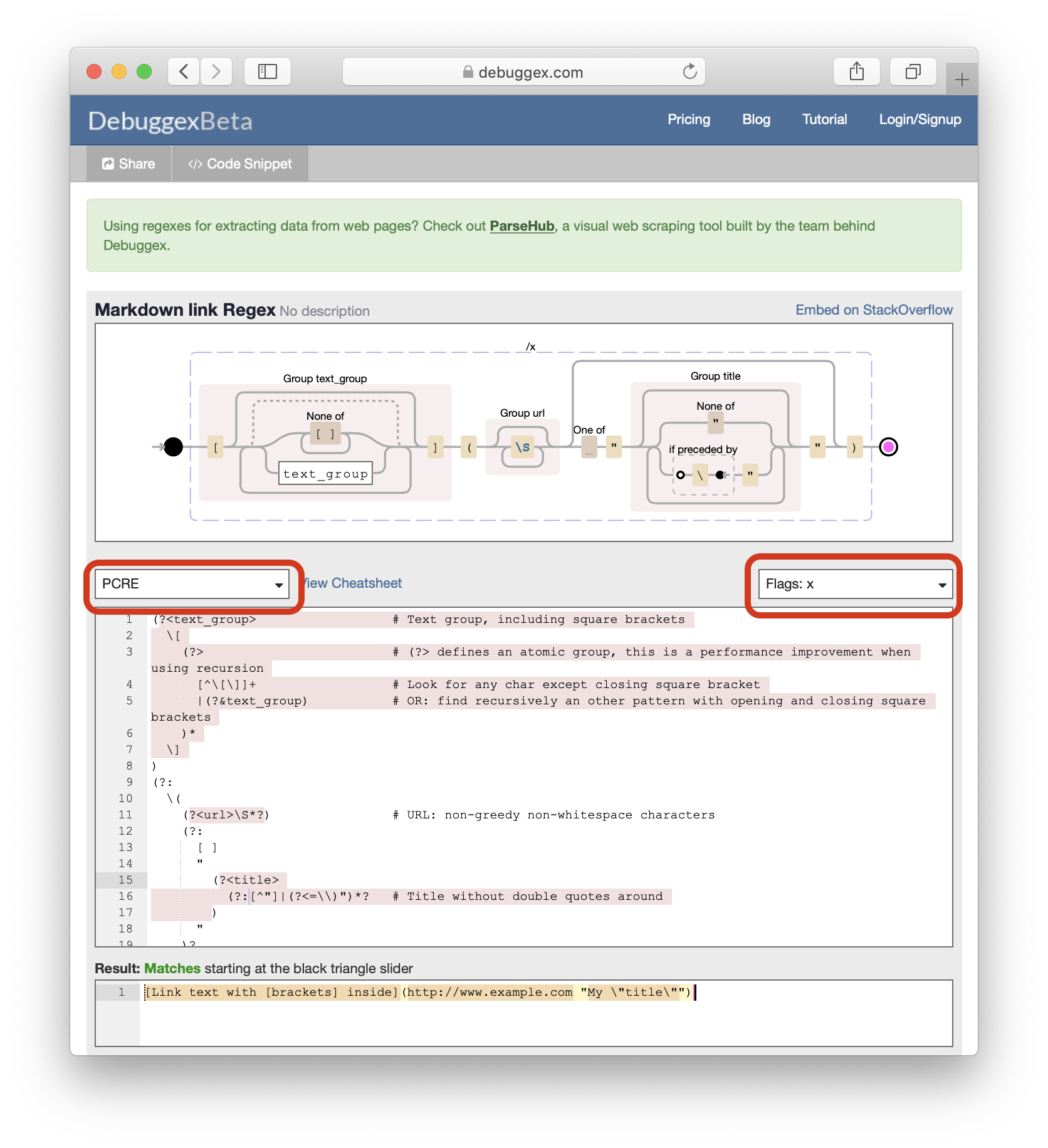 Advanced Regular Expression Features To Match Markdown Links